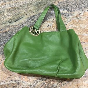 MICHAEL KORS leather green purse with gold feet